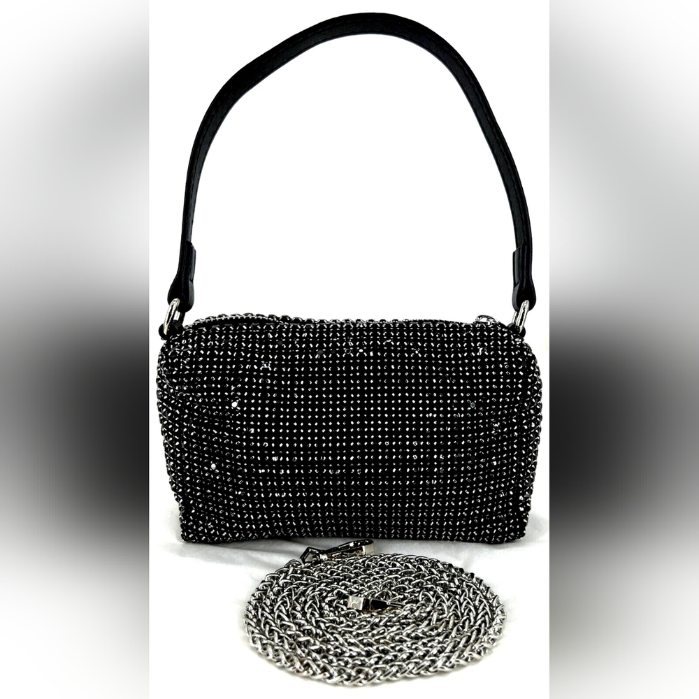 Small Rhinestone Purse Bling Black Beaded Handbag Crossbody Bag Crystal Clutch